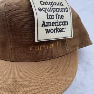 VTG Deadstock Carhartt Hat Cap Snapback Duck Brown Canvas Spell Out Made In USA